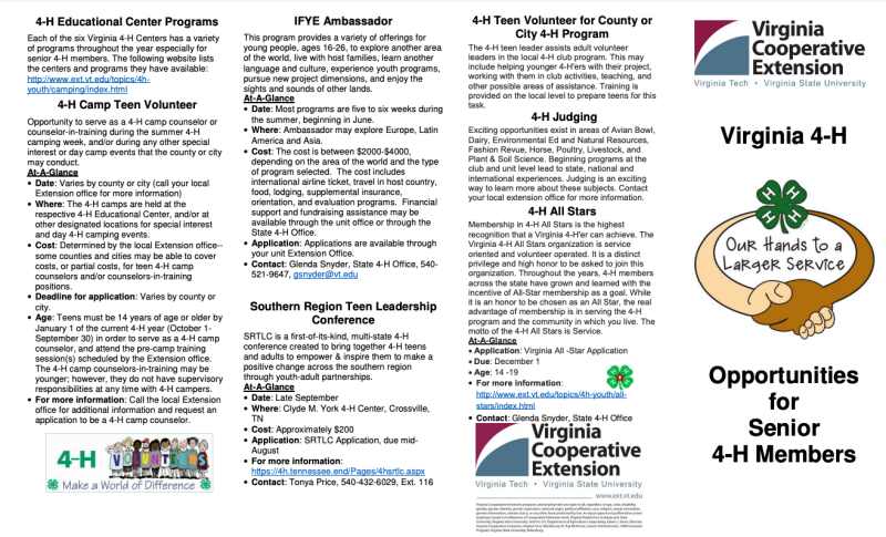 Opportunities for Senior 4-H Members Cover of Opportunities for Senior 4-H Members