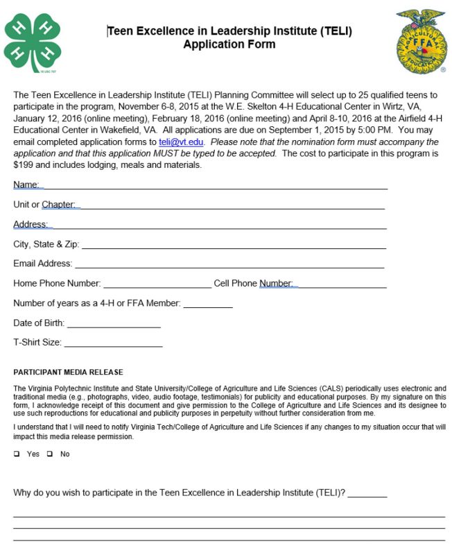 Teen Application Form 1