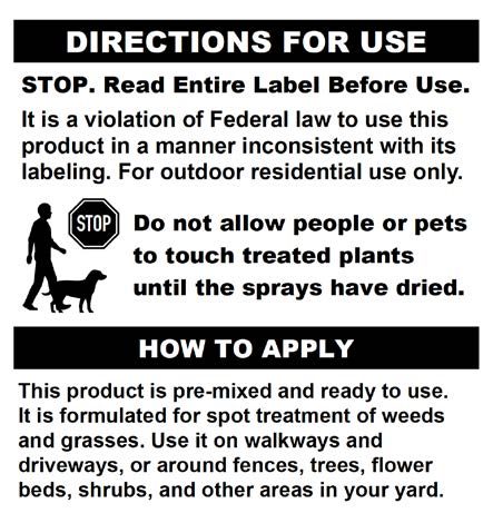 This image shows an example of the directions you would find on an EPA registered pesticide product label. The directions for use section lists the pests that the product can control, the intended application site, the application rate, and how to handle, mix, load, and apply the pesticide.