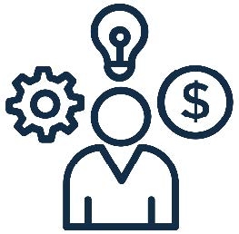 Drawing of someone evaluating money, ideas, skills, and resources. 