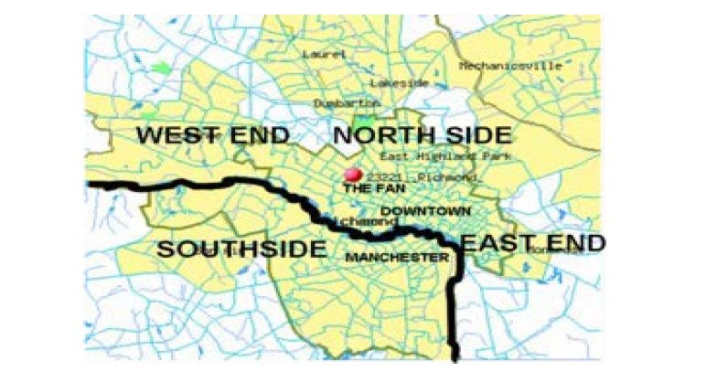 Map of the city of the Richmond.