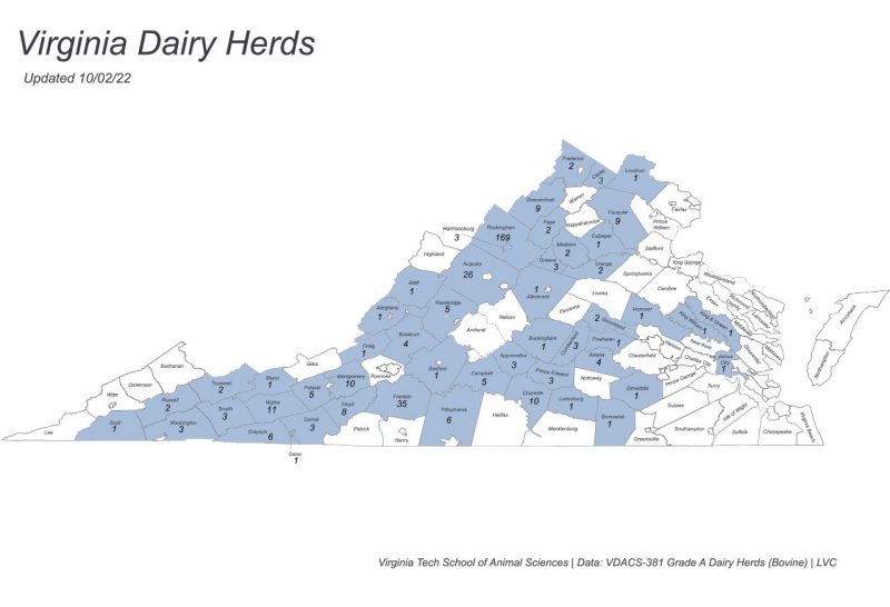 2022 Fall Grade A Dairy Herd Map - Broken down by county on this page in table format.
